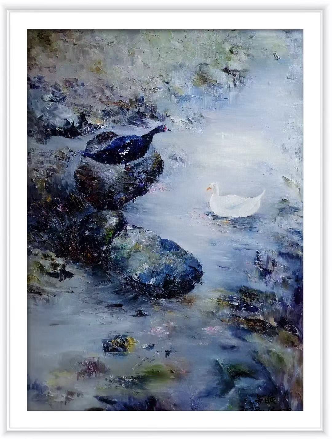 中式治愈原创油画，东方色彩疗愈挂画，茶室庭院空间软装搭配，亭颐原创手绘作品｜情绪疗愈｜艺术疗愈