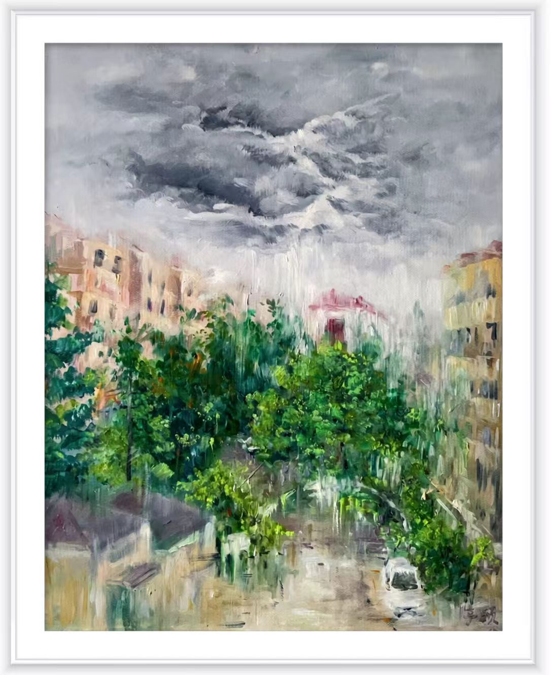 中式治愈原创油画，东方色彩疗愈挂画，茶室庭院空间软装搭配，亭颐原创手绘作品｜情绪疗愈｜艺术疗愈